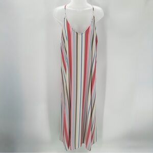 Old Navy Dress Womens L Vneck Multi Stripe Maxi Shift Flowy Long Relaxed Stripy